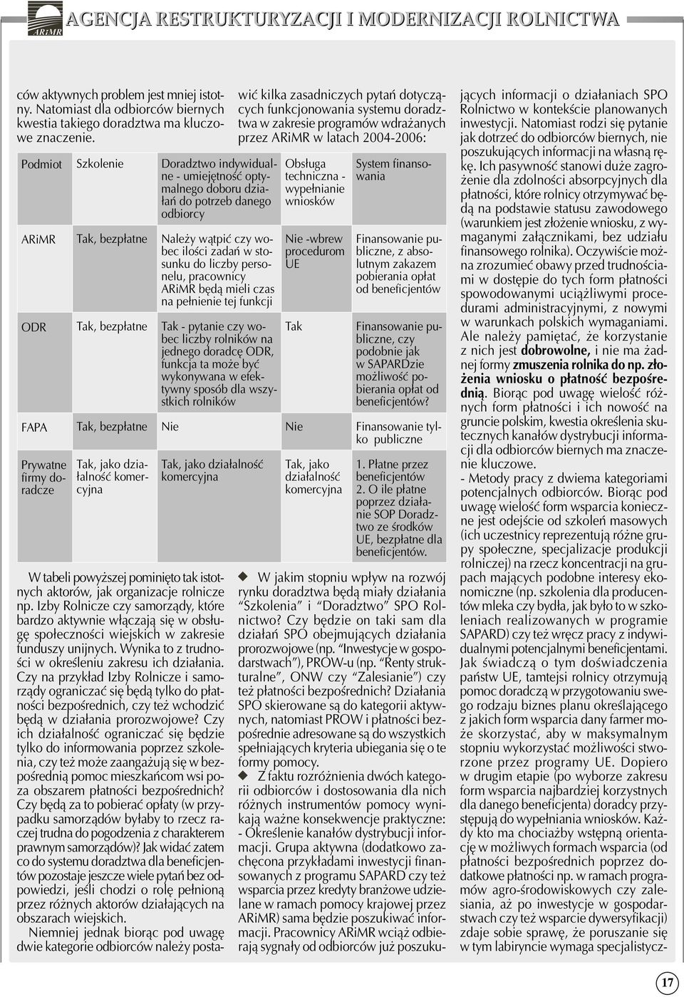 łań do potrzeb danego odbiorcy Należy wątpić czy wo bec ilości zadań w sto sunku do liczby perso nelu, pracownicy ARiMR będą mieli czas na pełnienie tej funkcji Tak pytanie czy wo bec liczby rolników