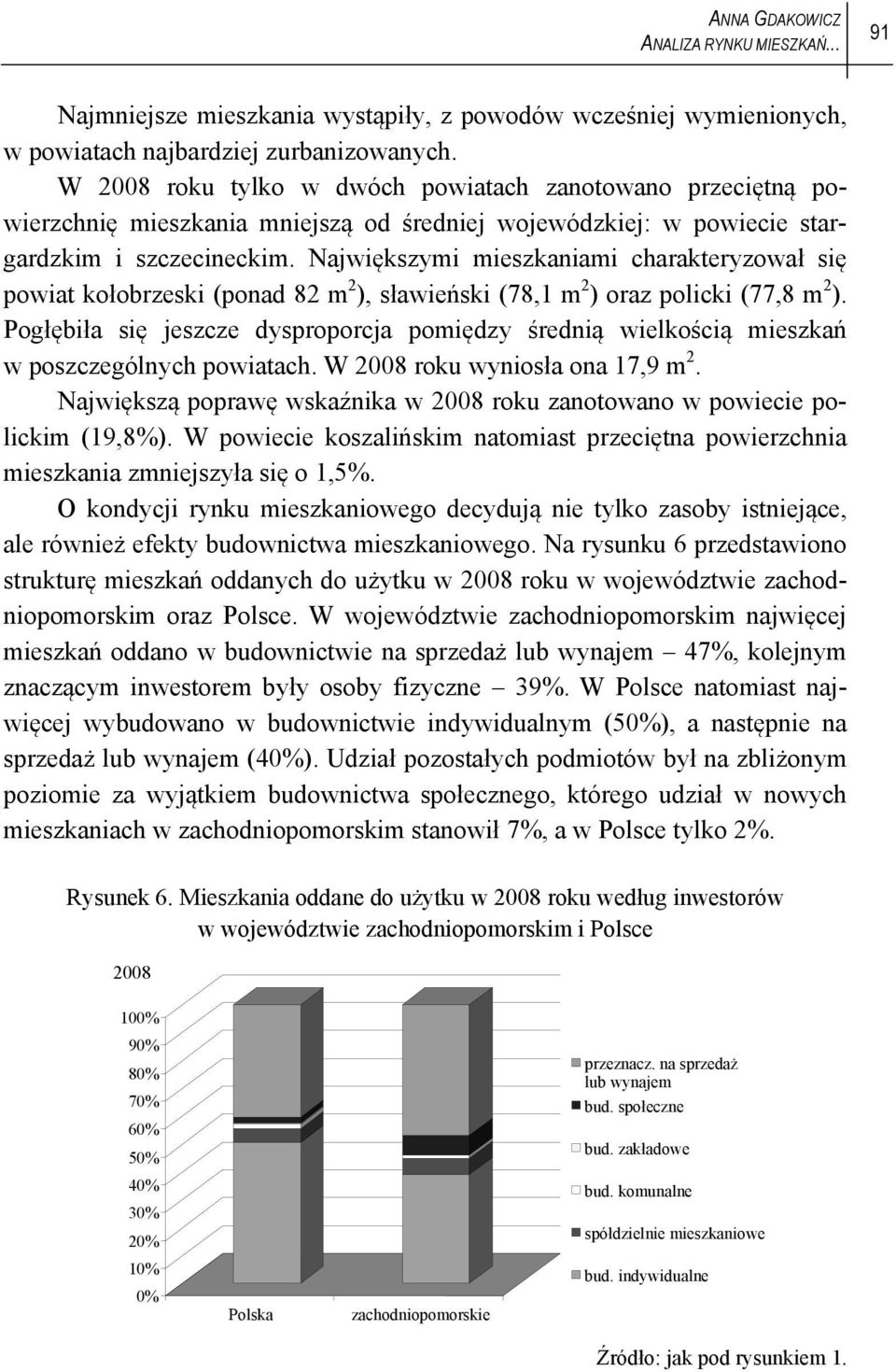 Największymi mieszkaniami charakteryzował się powiat kołobrzeski (ponad 82 m 2 ), sławieński (78,1 m 2 ) oraz policki (77,8 m 2 ).