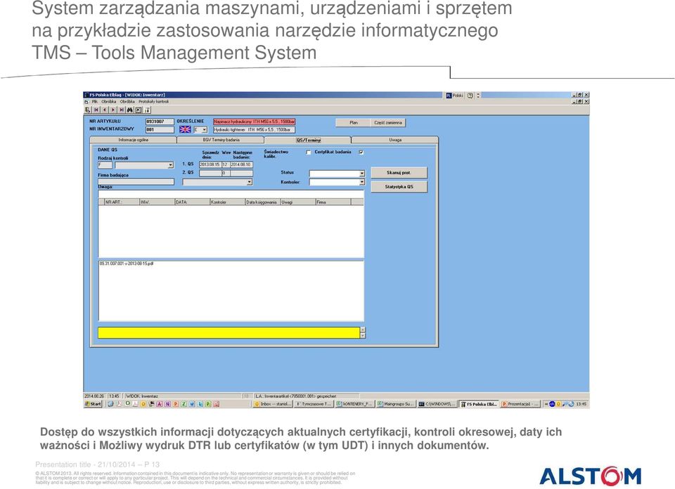 dotyczących aktualnych certyfikacji, kontroli okresowej, daty ich ważności i Możliwy