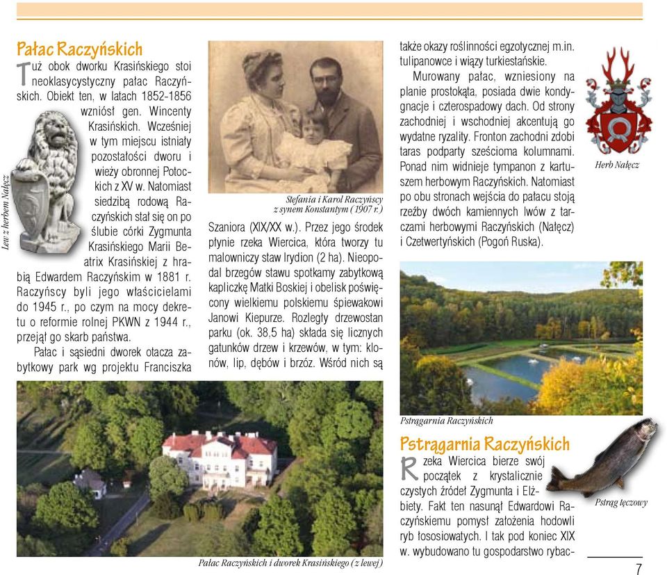 Natomiast siedzibą rodową Raczyńskich stał się on po ślubie córki Zygmunta Krasińskiego Marii Beatrix Krasińskiej z hrabią Edwardem Raczyńskim w 1881 r. Raczyńscy byli jego właścicielami do 1945 r.