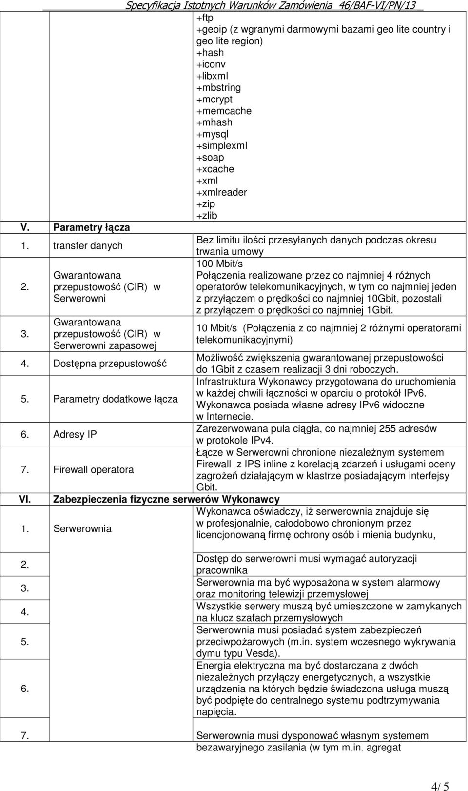 transfer danych trwania umowy 100 Mbit/s Gwarantowana Połączenia realizowane przez co najmniej 4 różnych przepustowość (CIR) w operatorów telekomunikacyjnych, w tym co najmniej jeden Serwerowni z