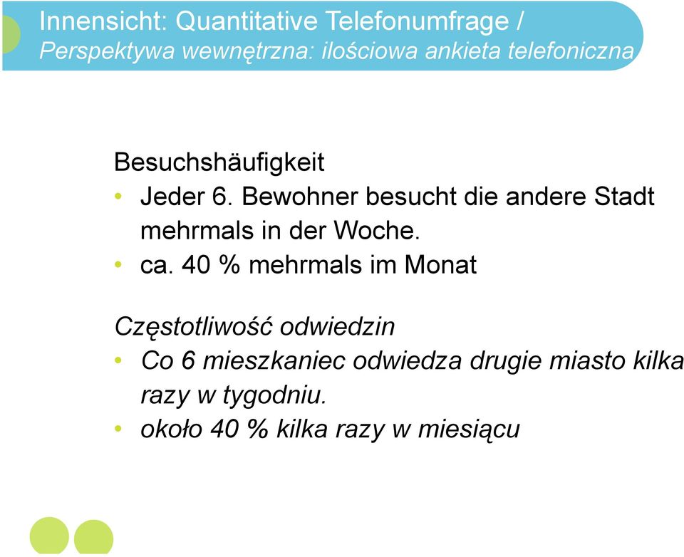 Bewohner besucht die andere Stadt mehrmals in der Woche. ca.