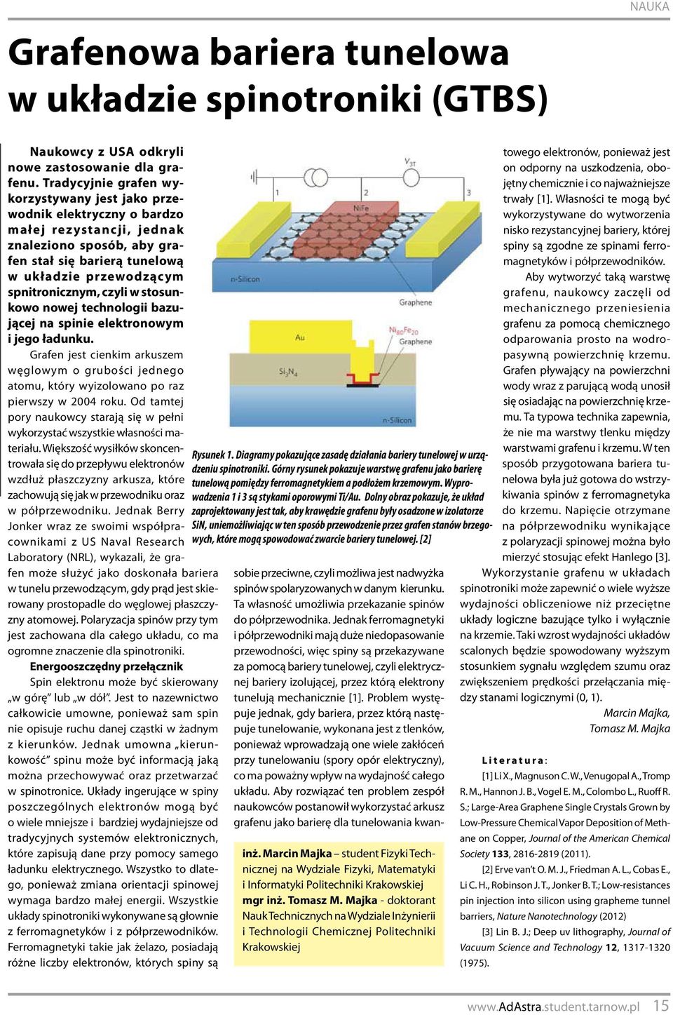 czyli w stosunkowo nowej technologii bazującej na spinie elektronowym i jego ładunku. Grafen jest cienkim arkuszem węglowym o grubości jednego atomu, który wyizolowano po raz pierwszy w 2004 roku.