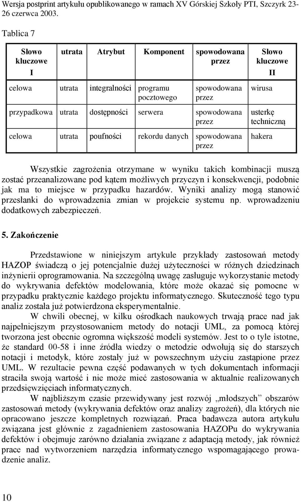 możliwych przyczyn i konsekwencji, podobnie jak ma to miejsce w przypadku hazardów. Wyniki analizy mogą stanowić przesłanki do wprowadzenia zmian w projekcie systemu np.