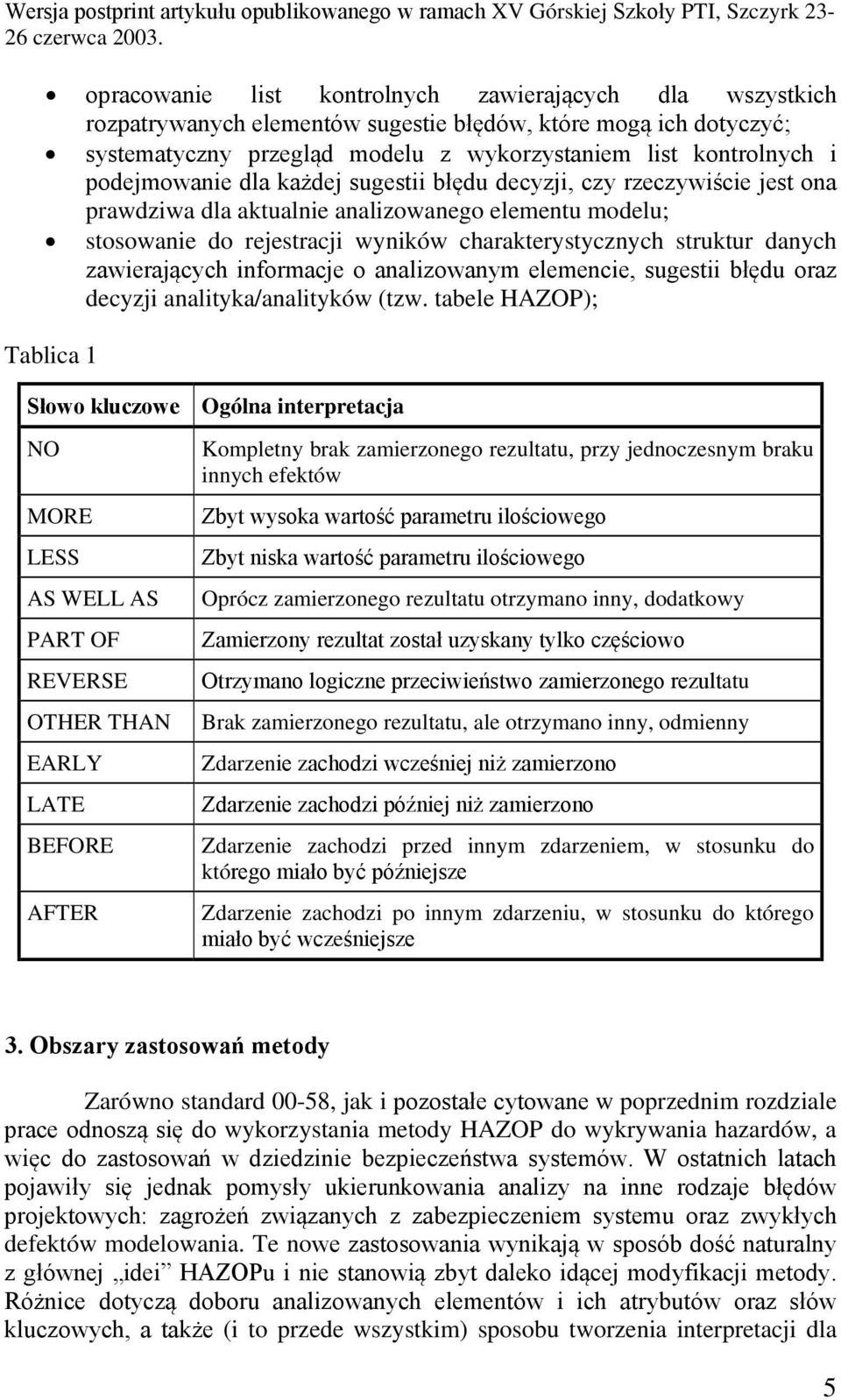 zawierających informacje o analizowanym elemencie, sugestii błędu oraz decyzji analityka/analityków (tzw.