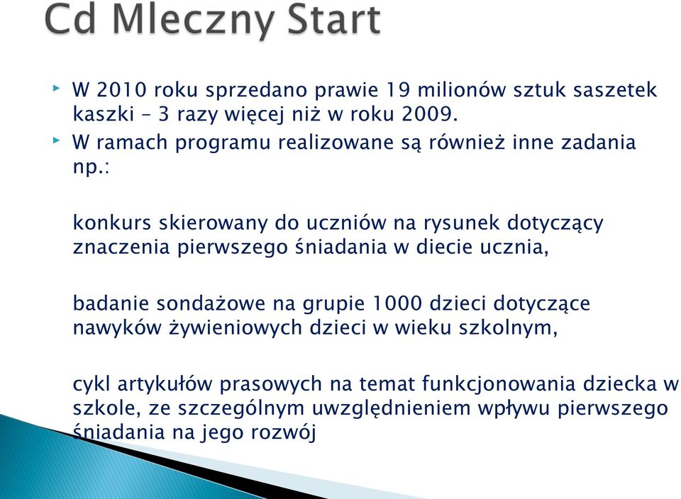 : konkurs skierowany do uczniów na rysunek dotyczący znaczenia pierwszego śniadania w diecie ucznia, badanie sondażowe na