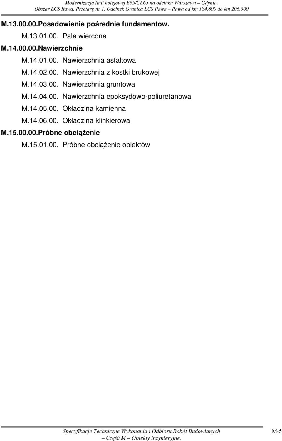 14.04.00. Nawierzchnia epoksydowo-poliuretanowa M.14.05.00. Okładzina kamienna M.14.06.00. Okładzina klinkierowa M.