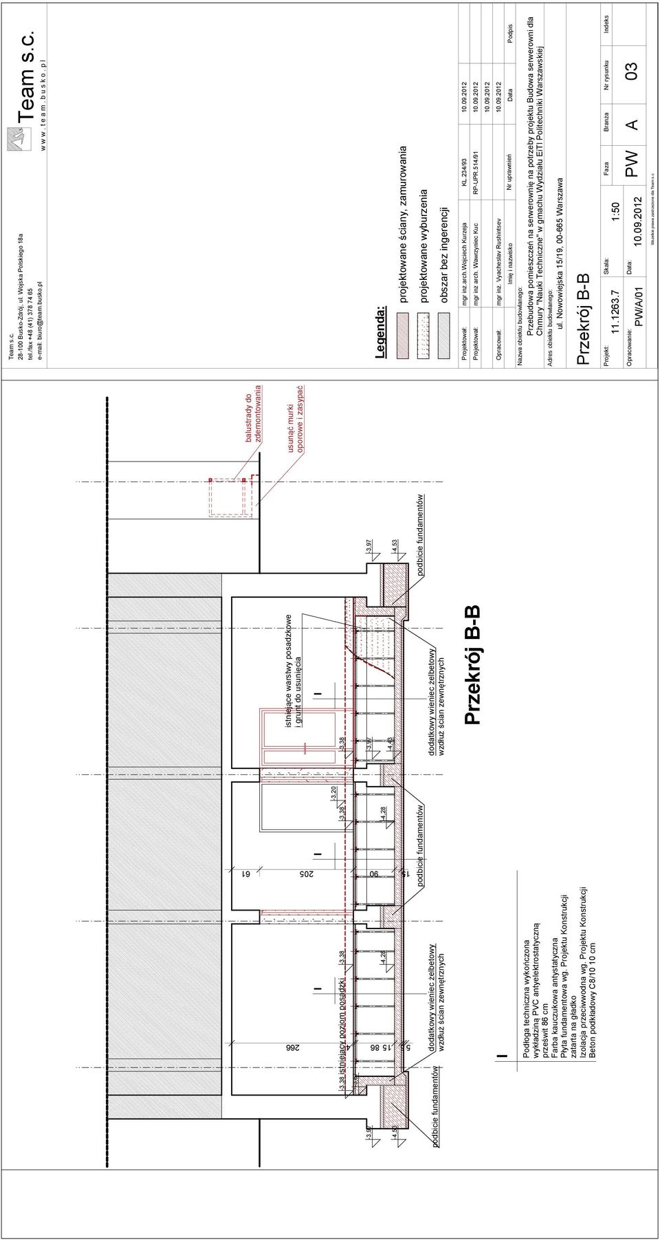 Projektu Konstrukcji Beton podkładowy C8/10 10 cm -4,28-3,38-3,97-4,43 istniejące warstwy posadzkowe i grunt do usunięcia -3,97-4,53 podbicie fundamentów podbicie fundamentów dodatkowy wieniec