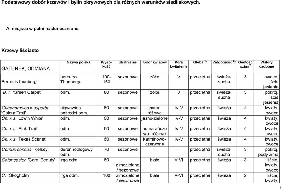 Gęstość szt/m 2 sezonowe żółte V przecięt świeżasucha B. t.