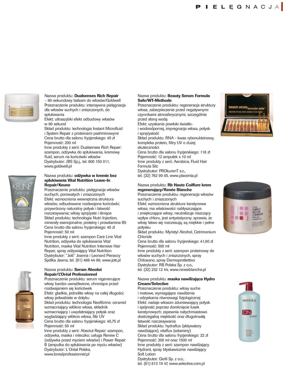 200 ml Inne produkty z serii: Dualsenses Rich Repair: szampon, odżywka do spłukiwania, kremowy fluid, serum na końcówki włosów Dystrybutor: JBS Sp.j., tel. 800 150 011, www.goldwell.