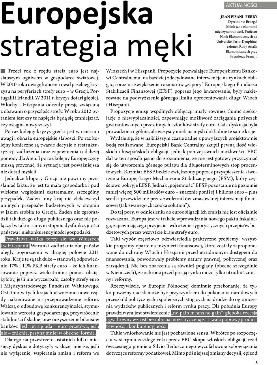 W 2010 roku uwagę koncentrował przebieg kryzysu na peryferiach strefy euro w Grecji, Portugalii i Irlandii. W 2011 r. kryzys dotarł głębiej.