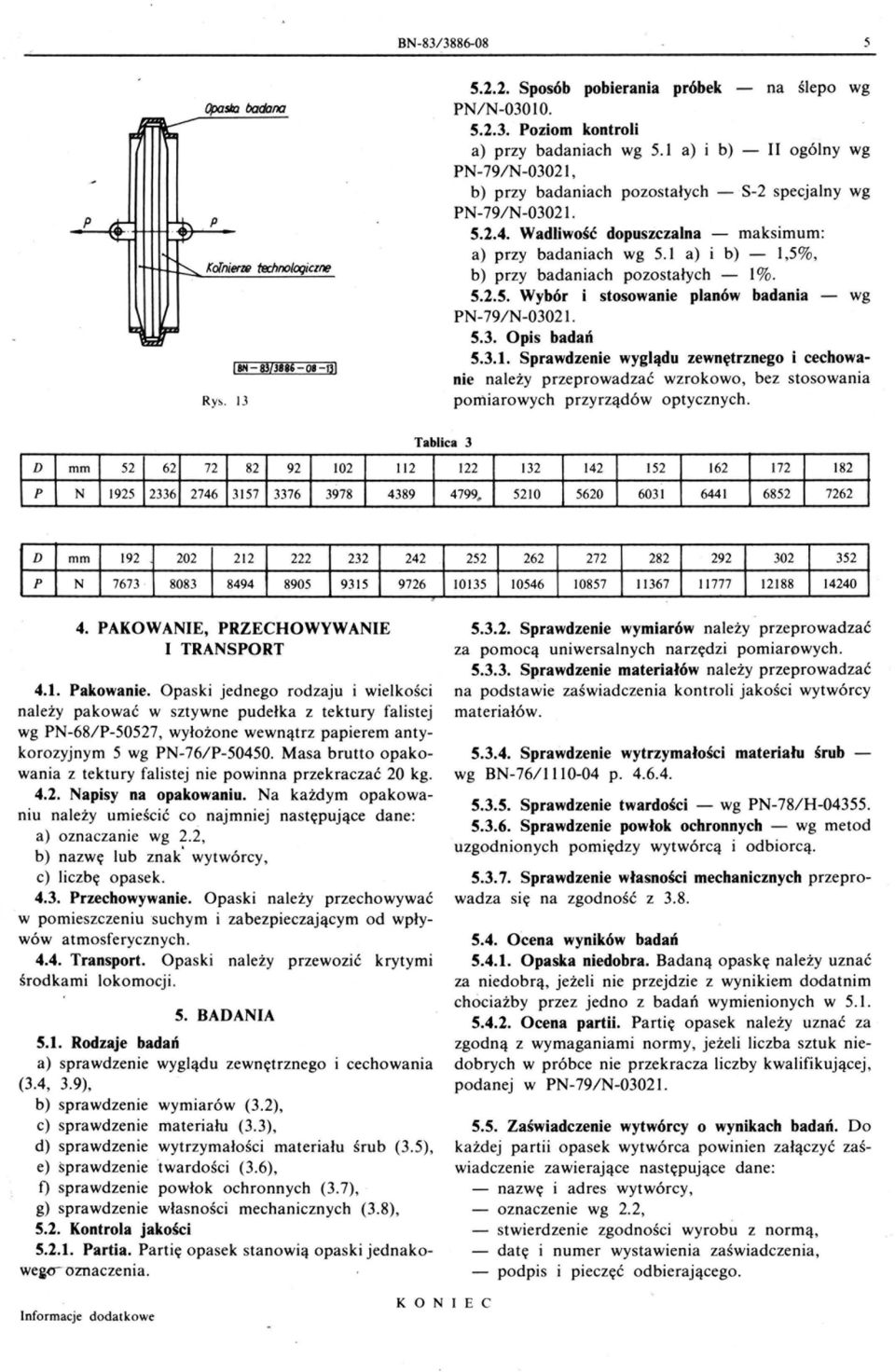 Wadliwość dopuszczalna - maksimum: a) przy badaniach wg 5,1 a) i b) - 1,5%, b) przy badaniach pozostałych - 1%. S.2.S. Wybór i stosowanie planów badania - wg PN-79/N-03021. S.3. Opis badań S.3.1. Sprawdzenie wyglądu zewnętrznego i cechowanie należy przeprowadzać wzrokowo, bez stosowania pomiarowych przyrządów optycznych.