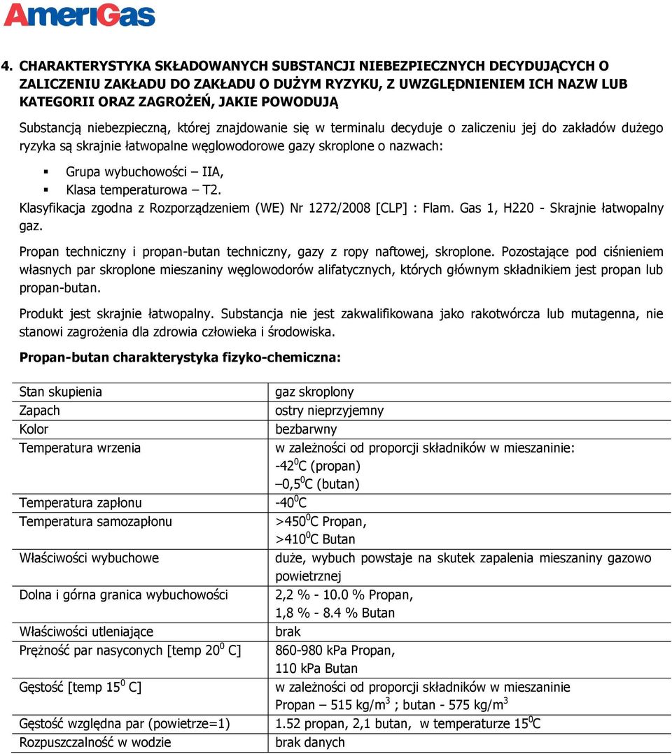 Klasa temperaturowa T2. Klasyfikacja zgodna z Rozporządzeniem (WE) Nr 1272/2008 [CLP] : Flam. Gas 1, H220 - Skrajnie łatwopalny gaz.