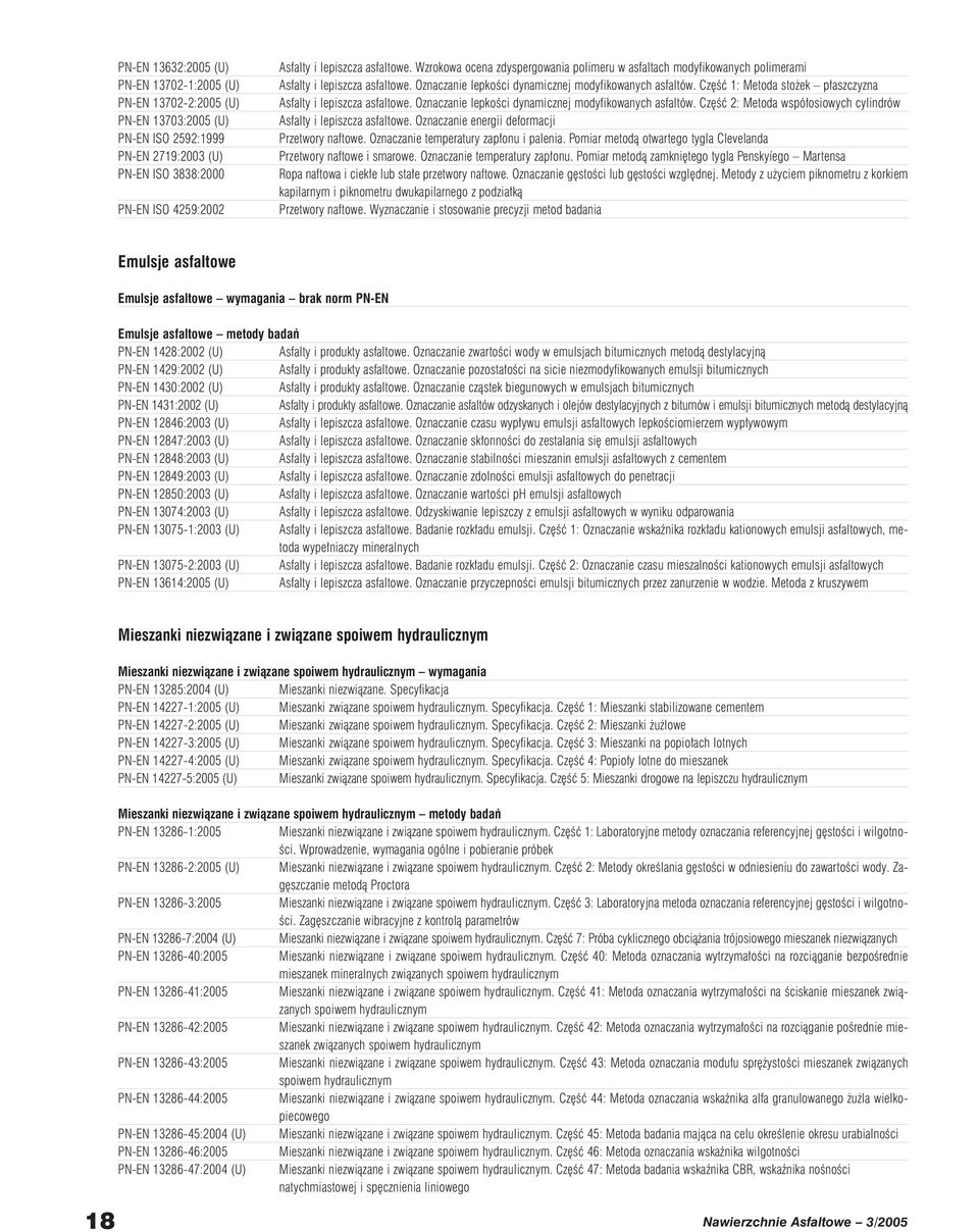 Cz Êç 1: Metoda sto ek p aszczyzna Asfalty i lepiszcza asfaltowe. Oznaczanie lepkoêci dynamicznej modyfikowanych asfaltów. Cz Êç 2: Metoda wspó osiowych cylindrów Asfalty i lepiszcza asfaltowe.