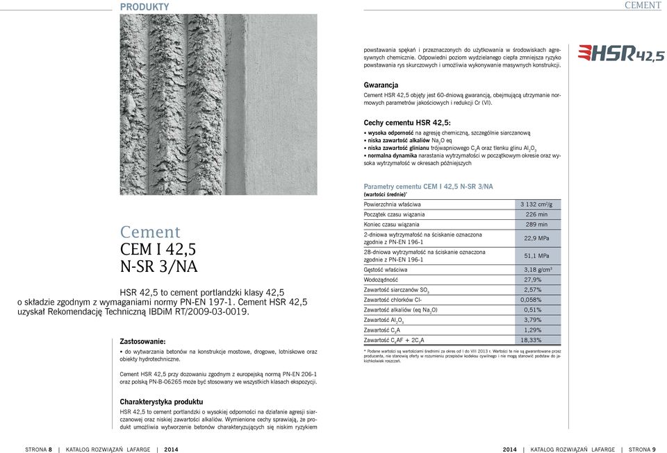 Gwarancja Cement HSR 42,5 objęty jest 60-dniową gwarancją, obejmującą utrzymanie normowych parametrów jakościowych i redukcji Cr (VI).