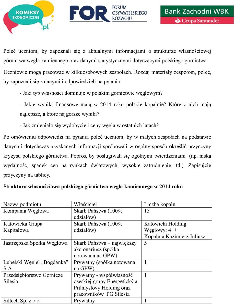 - Jakie wyniki finansowe mają w 2014 roku polskie kopalnie? Które z nich mają najlepsze, a które najgorsze wyniki? - Jak zmieniało się wydobycie i ceny węgla w ostatnich latach?