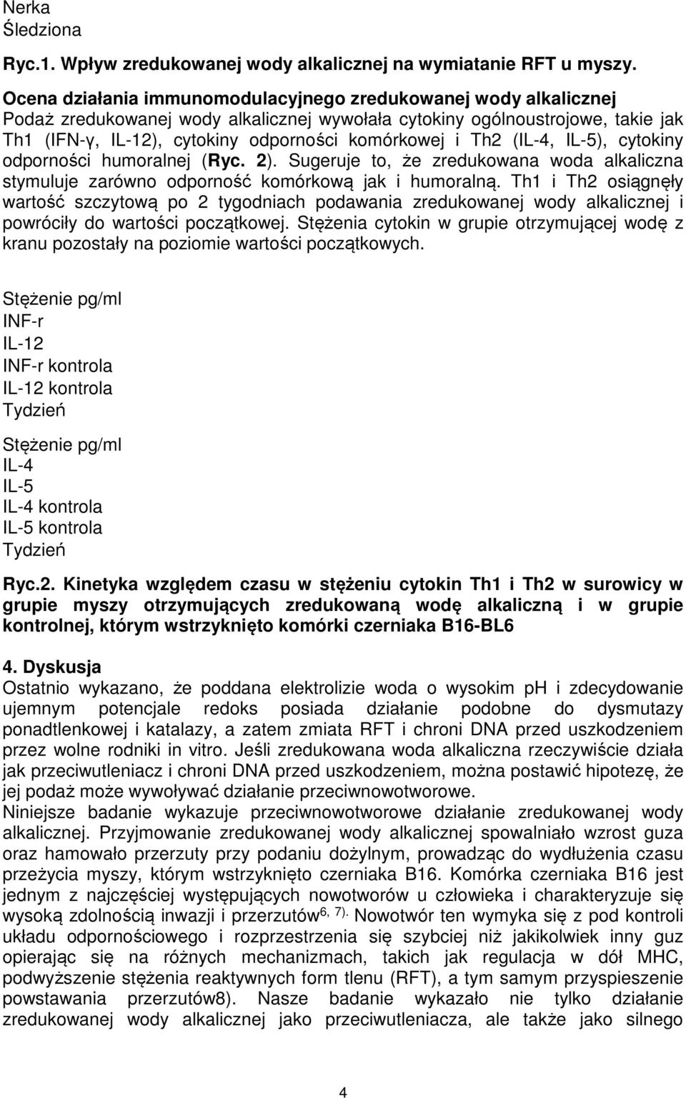 Th2 (IL-4, IL-5), cytokiny odporności humoralnej (Ryc. 2). Sugeruje to, że zredukowana woda alkaliczna stymuluje zarówno odporność komórkową jak i humoralną.