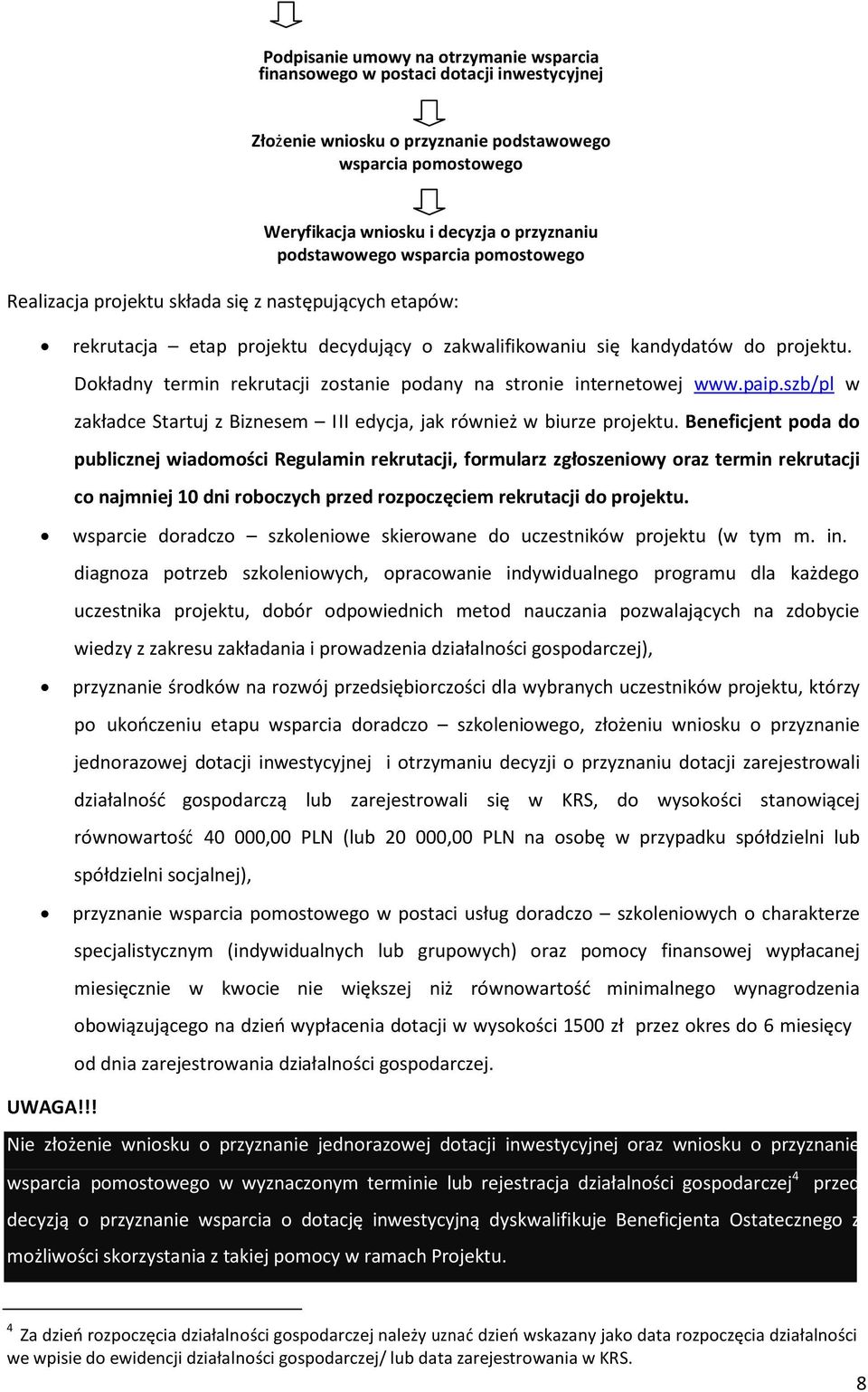 Dokładny termin rekrutacji zostanie podany na stronie internetowej www.paip.szb/pl w zakładce Startuj z Biznesem III edycja, jak również w biurze projektu.