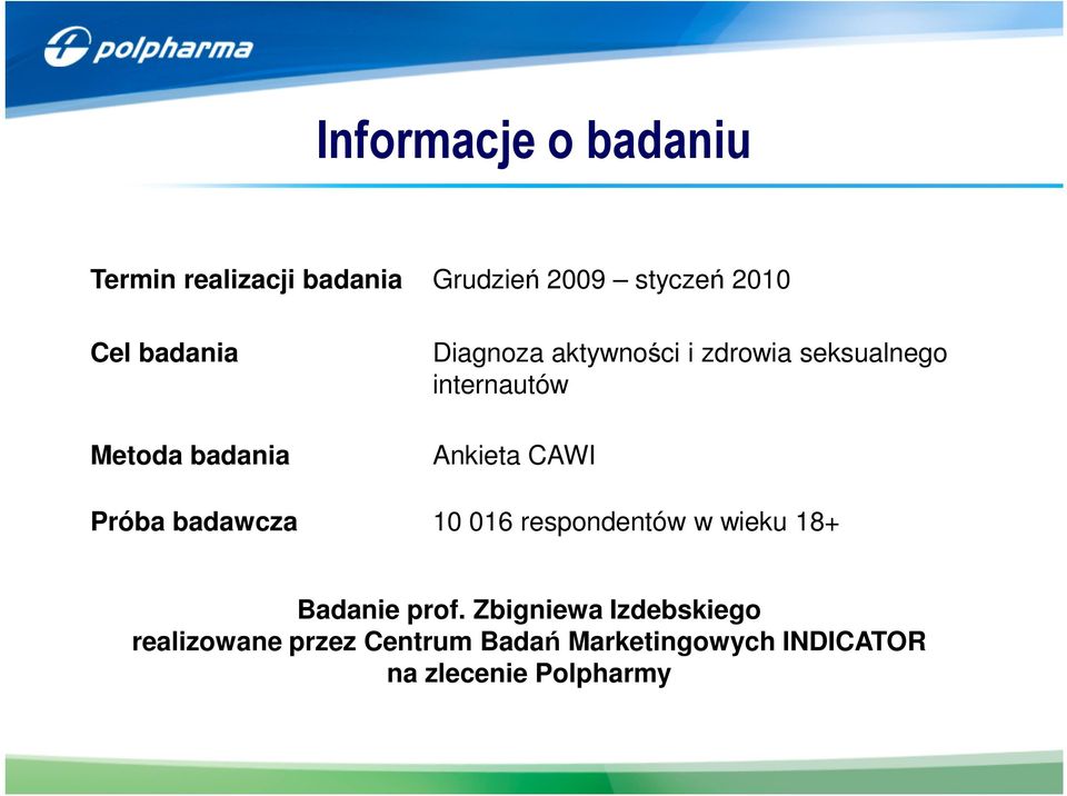 Ankieta CAWI Próba badawcza 10 016 respondentów w wieku 18+ Badanie prof.