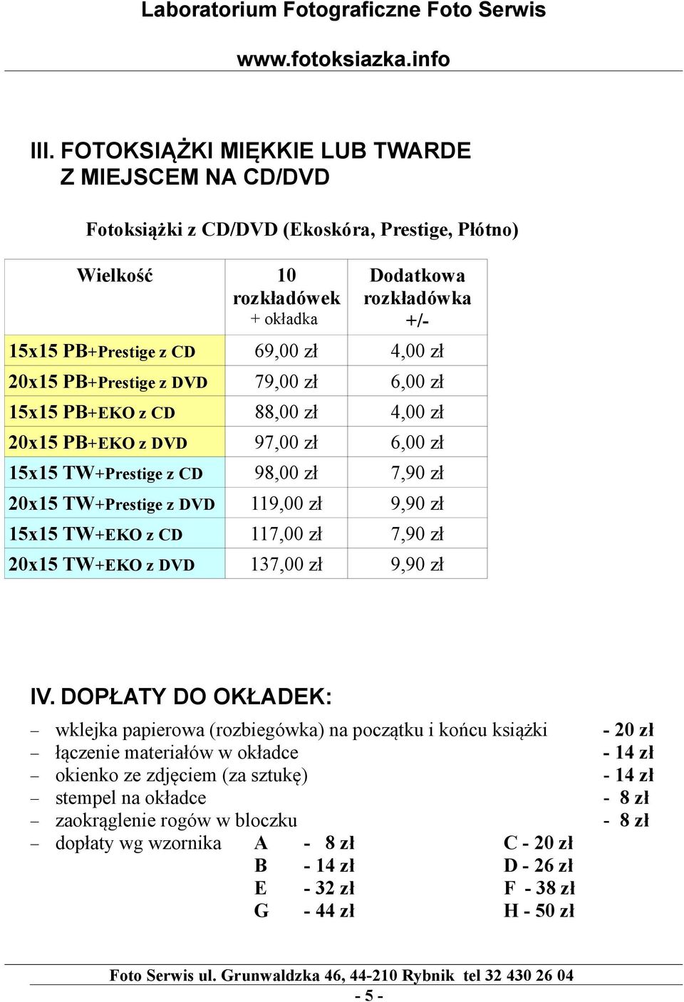 TW+EKO z CD 117,00 zł 7,90 zł 20x15 TW+EKO z DVD 137,00 zł 9,90 zł IV.