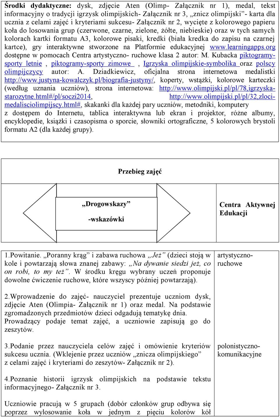 kredki (biała kredka do zapisu na czarnej kartce), gry interaktywne stworzone na Platformie edukacyjnej www.learningapps.org dostępne w pomocach Centra artystyczno- ruchowe klasa 2 autor: M.