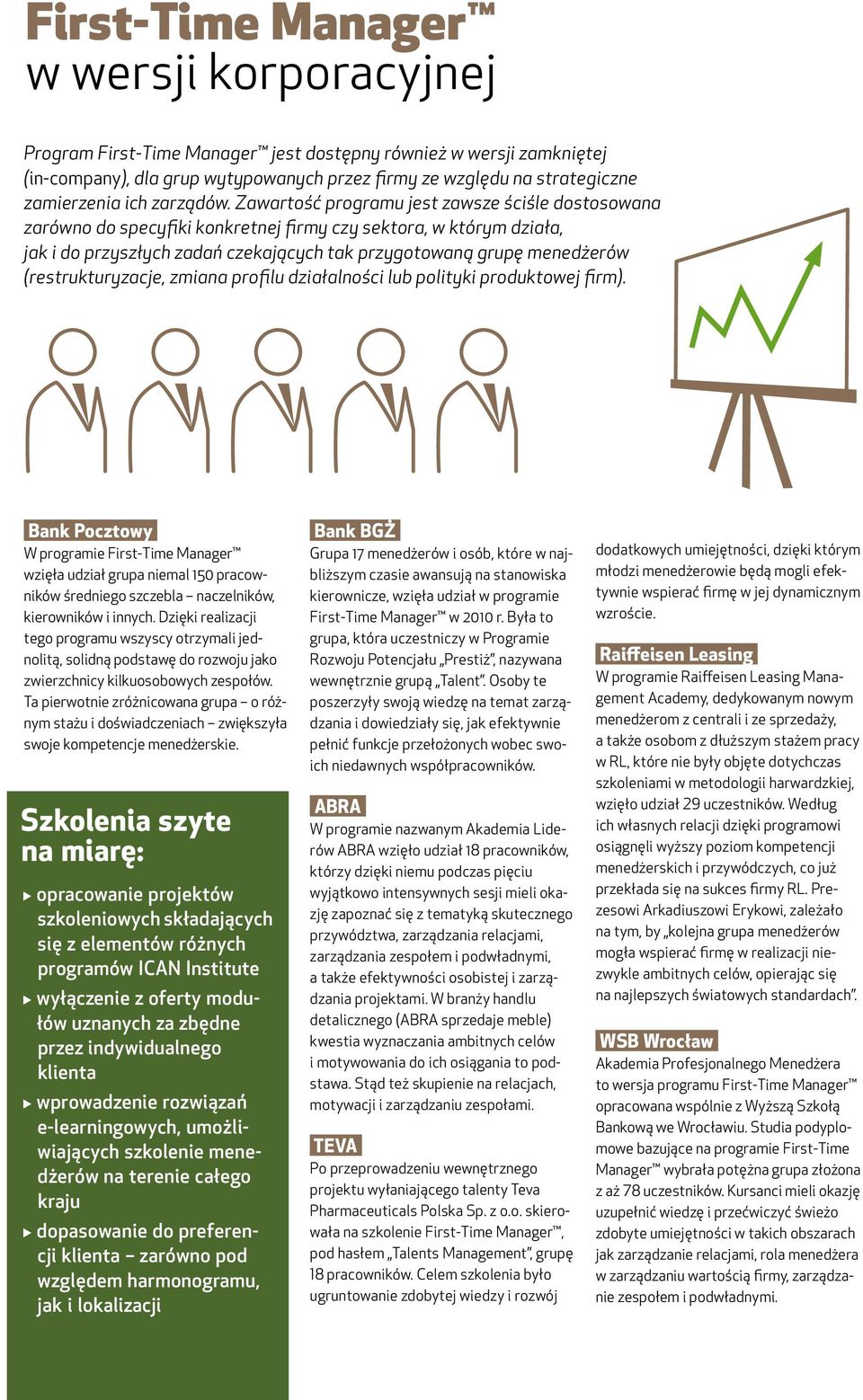 Zawartość programu jest zawsze ściśle dostosowana zarówno do specyfiki konkretnej firmy czy sektora, w którym działa, jak i do przyszłych zadań czekających tak przygotowaną grupę menedżerów