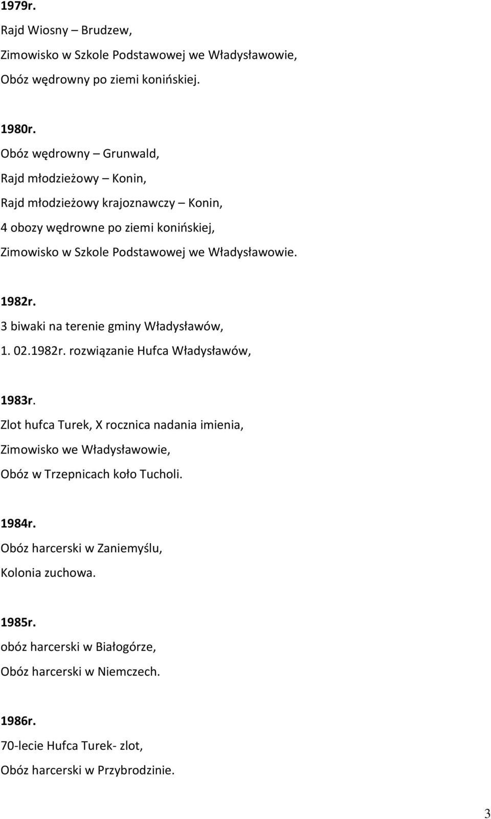 Władysławowie. 1982r. 3 biwaki na terenie gminy Władysławów, 1. 02.1982r. rozwiązanie Hufca Władysławów, 1983r.