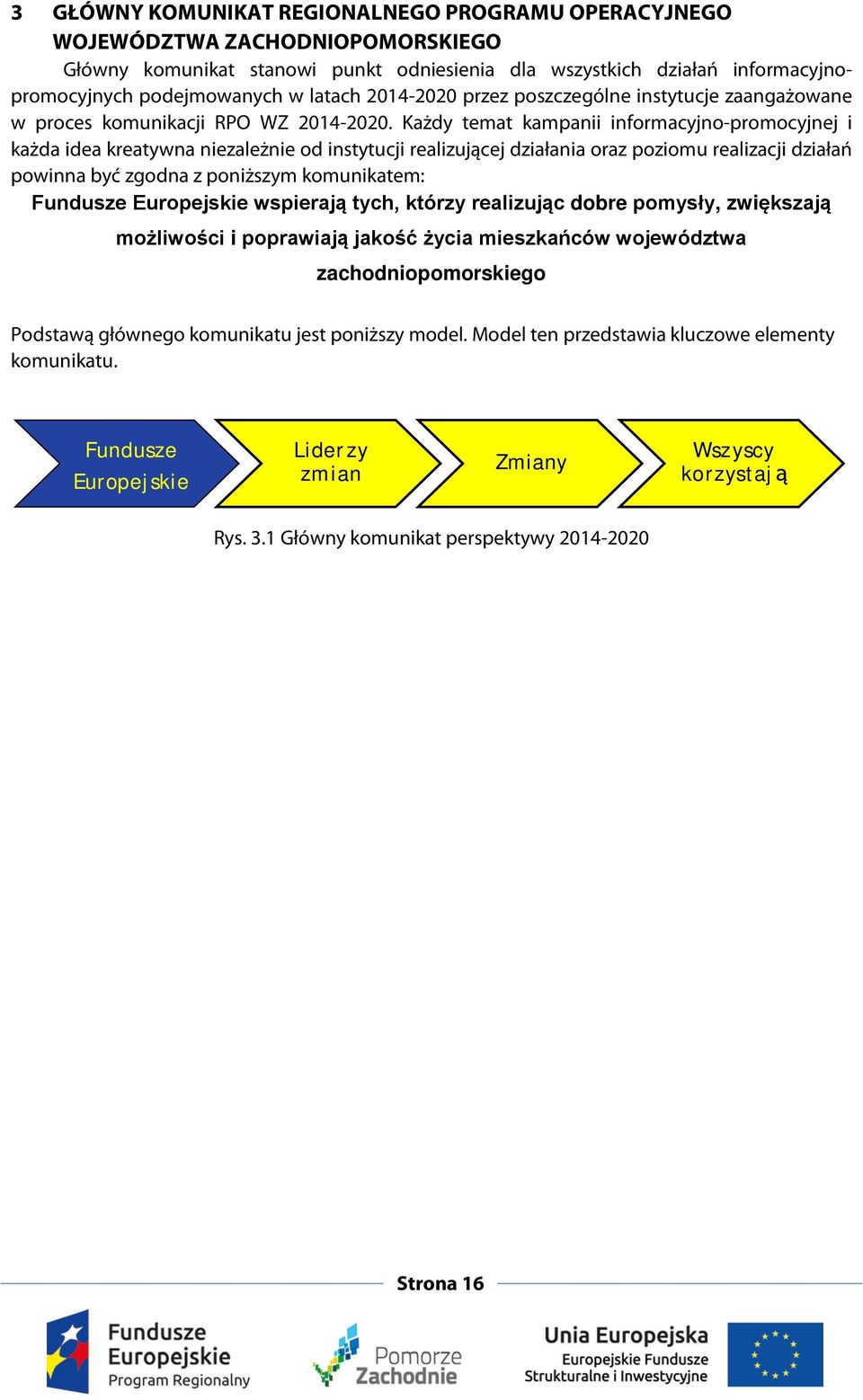 Każdy temat kampanii informacyjno-promocyjnej i każda idea kreatywna niezależnie od instytucji realizującej działania oraz poziomu realizacji działań powinna być zgodna z poniższym komunikatem: