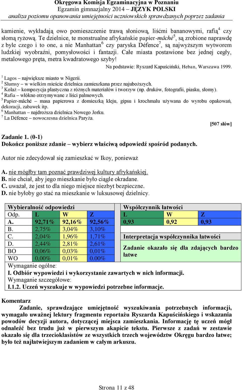 fantazji. Całe miasta postawione bez jednej cegły, metalowego pręta, metra kwadratowego szyby! Na podstawie: Ryszard Kapuściński, Heban, Warszawa 1999. 1 Lagos największe miasto w Nigerii.