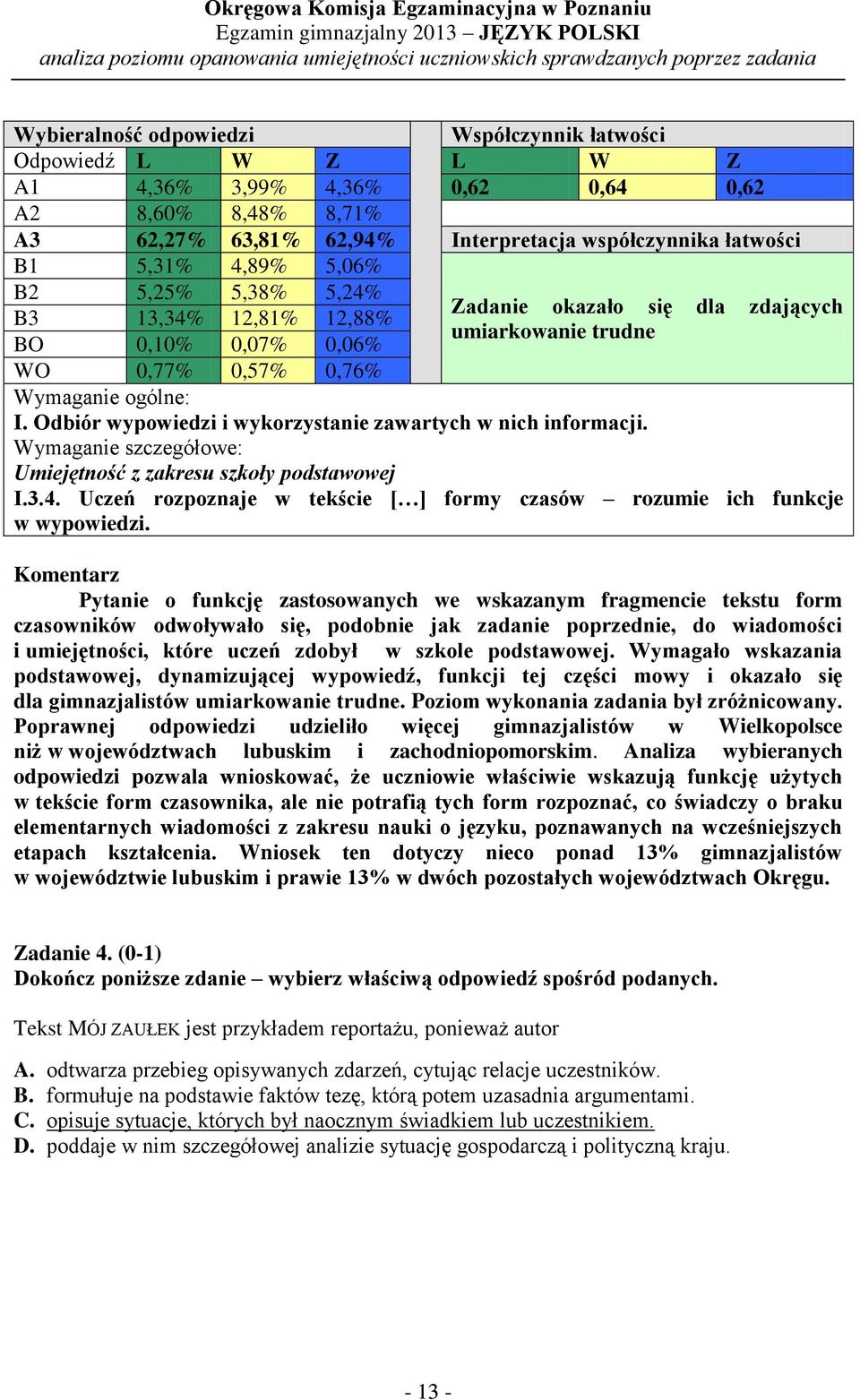 Odbiór wypowiedzi i wykorzystanie zawartych w nich informacji. Wymaganie szczegółowe: Umiejętność z zakresu szkoły podstawowej I.3.4.