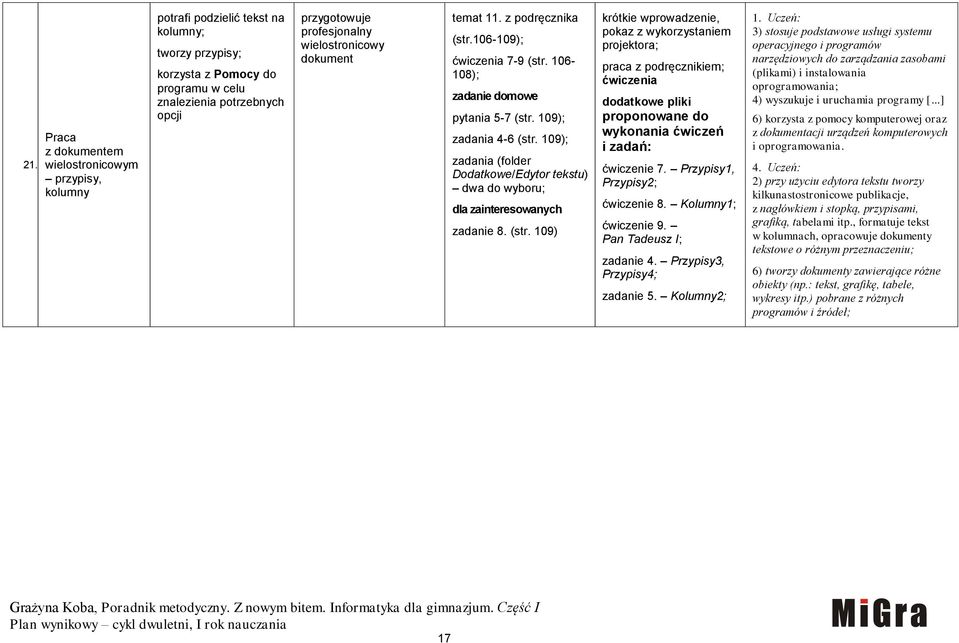 109); zadania (folder Dodatkowe/Edytor tekstu) dwa do wyboru; zadanie 8. (str.