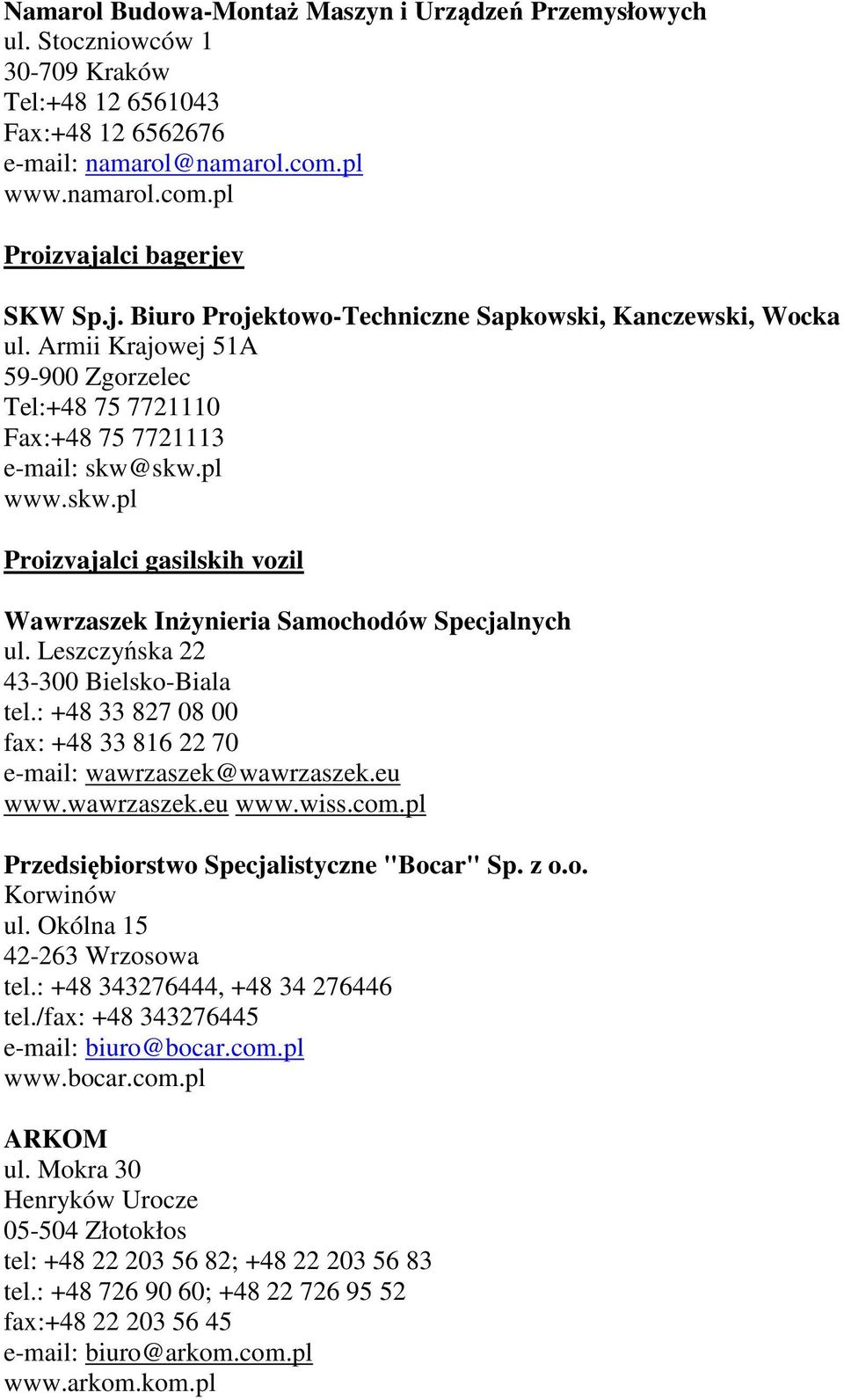 skw.pl www.skw.pl Proizvajalci gasilskih vozil Wawrzaszek Inżynieria Samochodów Specjalnych ul. Leszczyńska 22 43-300 Bielsko-Biala tel.