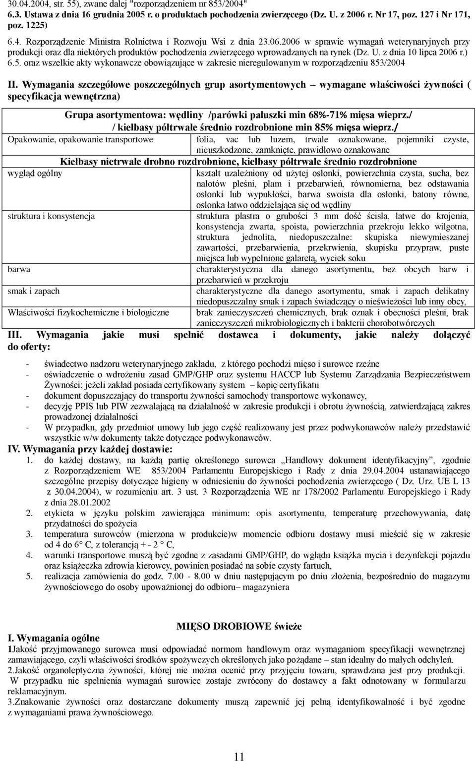 oraz wszelkie akty wykonawcze obowiązujące w zakresie nieregulowanym w rozporządzeniu 853/2004 II.