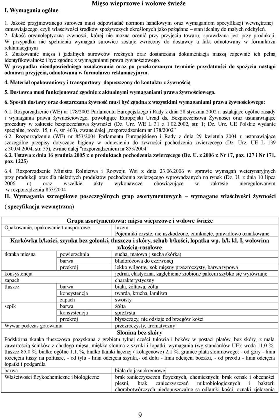 małych odchyleń. 2. Jakość organoleptyczną żywności, której nie można ocenić przy przyjęciu towaru, sprawdzana jest przy produkcji.