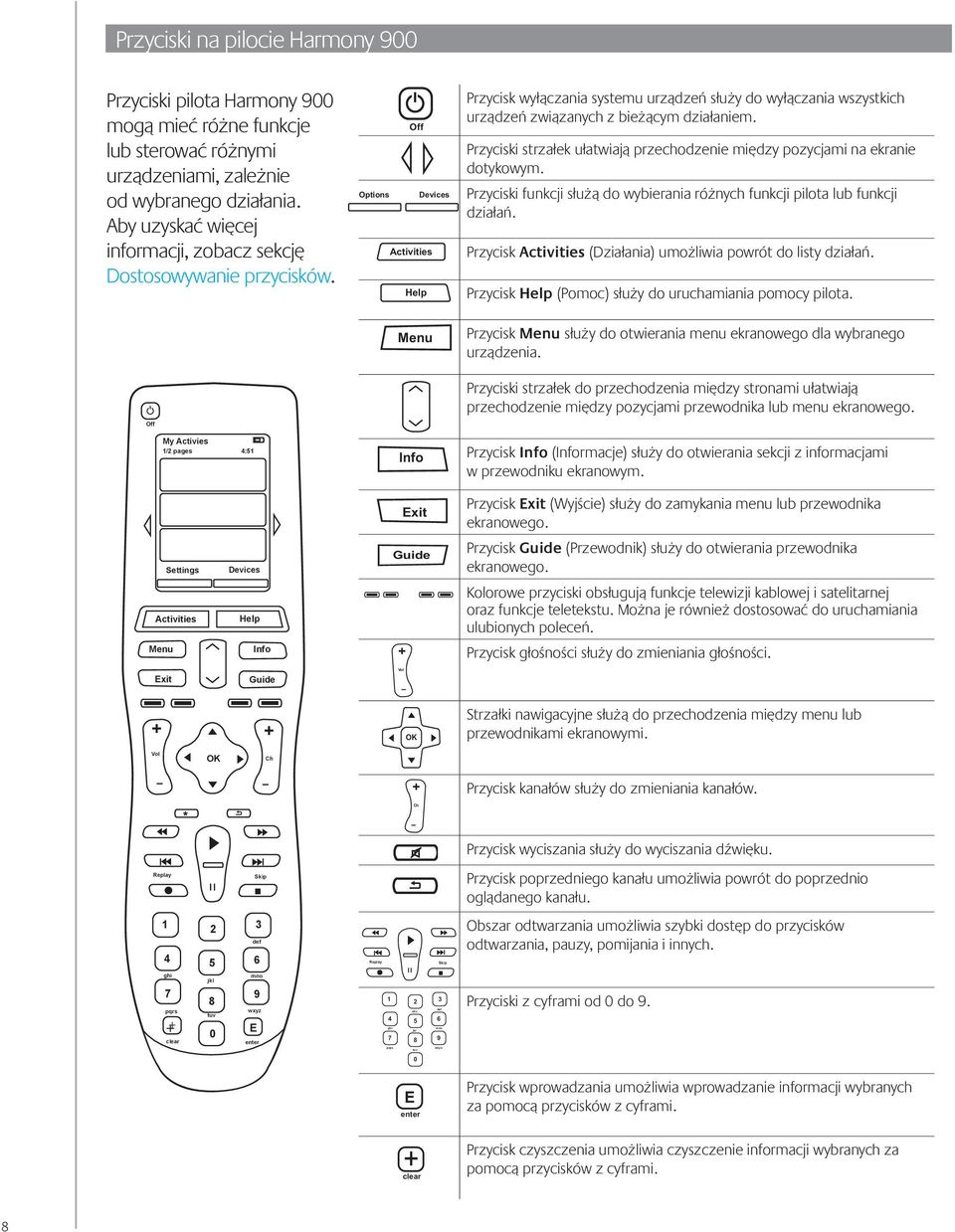 Off My Activies 1/2 pages 4:51 Off Options Devices Activities Help Menu Info Przycisk wyłączania systemu urządzeń służy do wyłączania wszystkich urządzeń związanych z bieżącym działaniem.