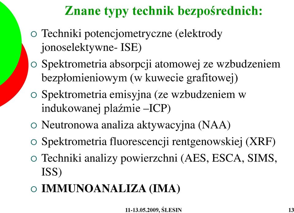 wzbudzeniem w indukowanej plaźmie ICP) Neutronowa analiza aktywacyjna (NAA) Spektrometria fluorescencji