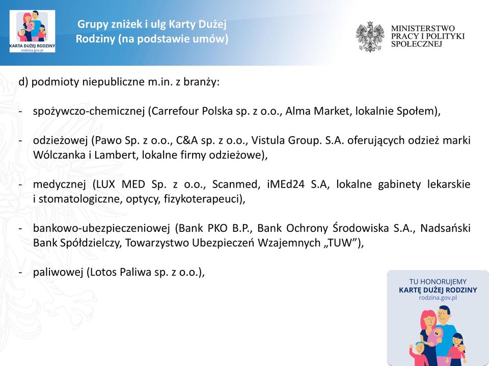 A, lokalne gabinety lekarskie i stomatologiczne, optycy, fizykoterapeuci), - bankowo-ubezpieczeniowej (Bank PKO B.P., Bank Ochrony Środowiska S.A., Nadsański Bank Spółdzielczy, Towarzystwo Ubezpieczeń Wzajemnych TUW ), - paliwowej (Lotos Paliwa sp.