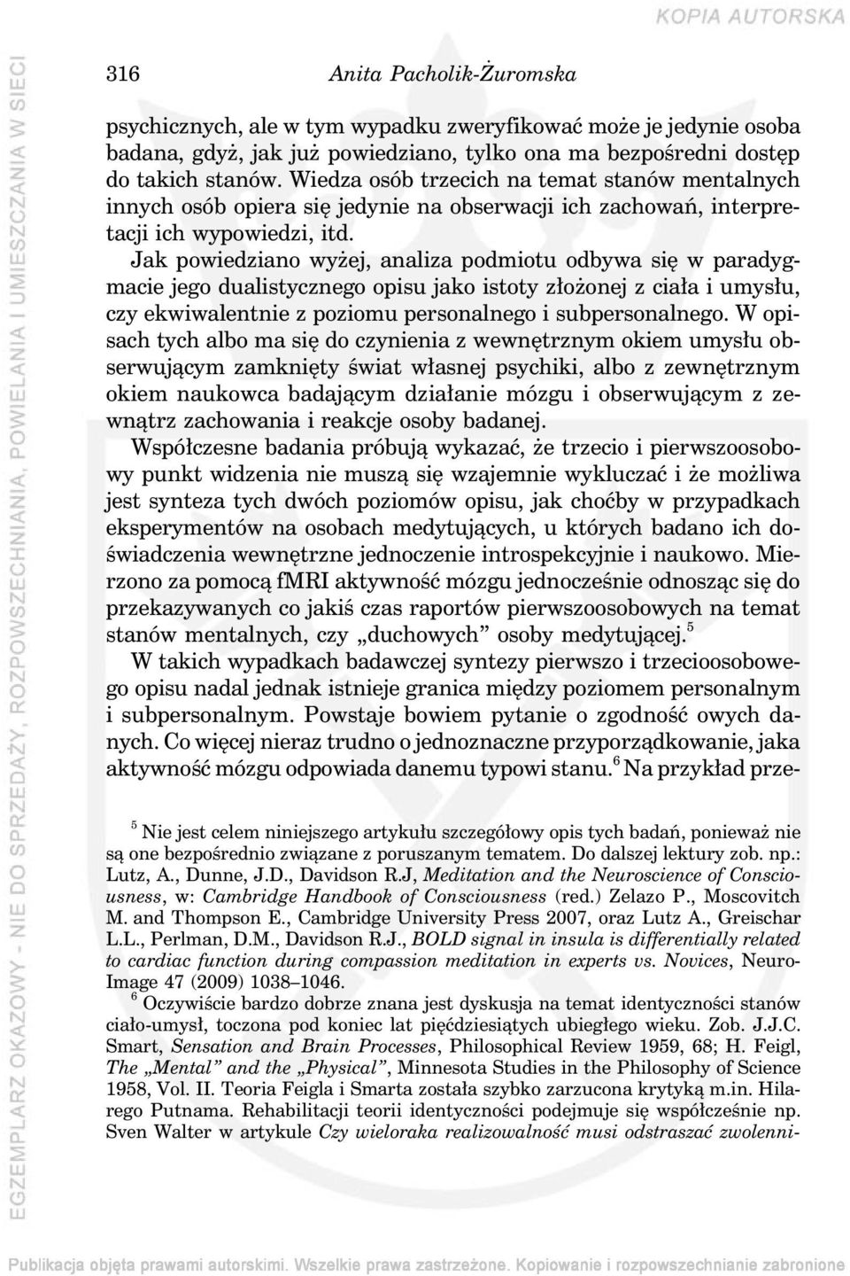 Jak powiedziano wyżej, analiza podmiotu odbywa się w paradygmacie jego dualistycznego opisu jako istoty złożonej z ciała i umysłu, czy ekwiwalentnie z poziomu personalnego i subpersonalnego.