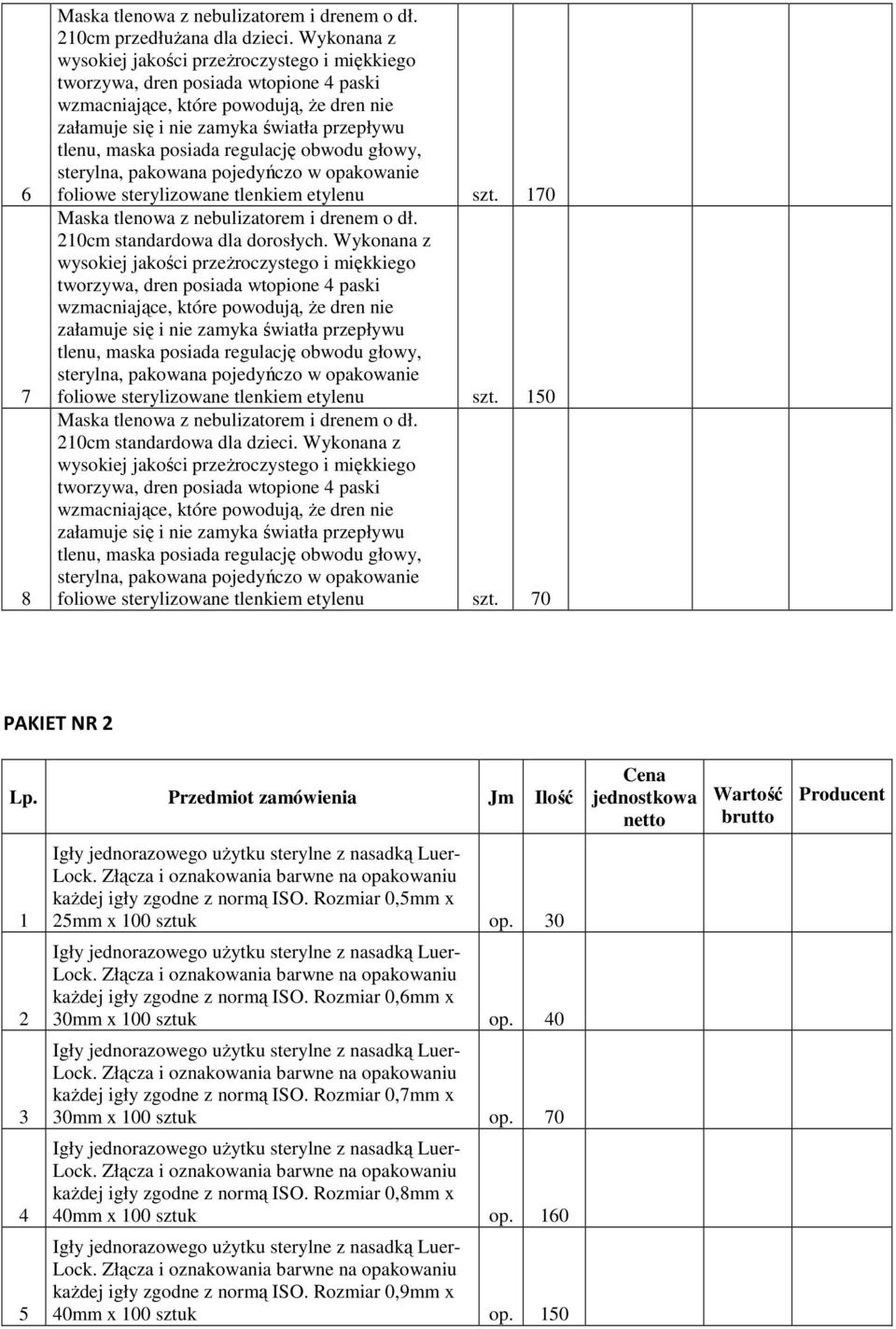 posiada regulację obwodu głowy, sterylna, pakowana pojedyńczo w opakowanie foliowe sterylizowane tlenkiem etylenu szt. 170 Maska tlenowa z nebulizatorem i drenem o dł. 210cm standardowa dla dorosłych.