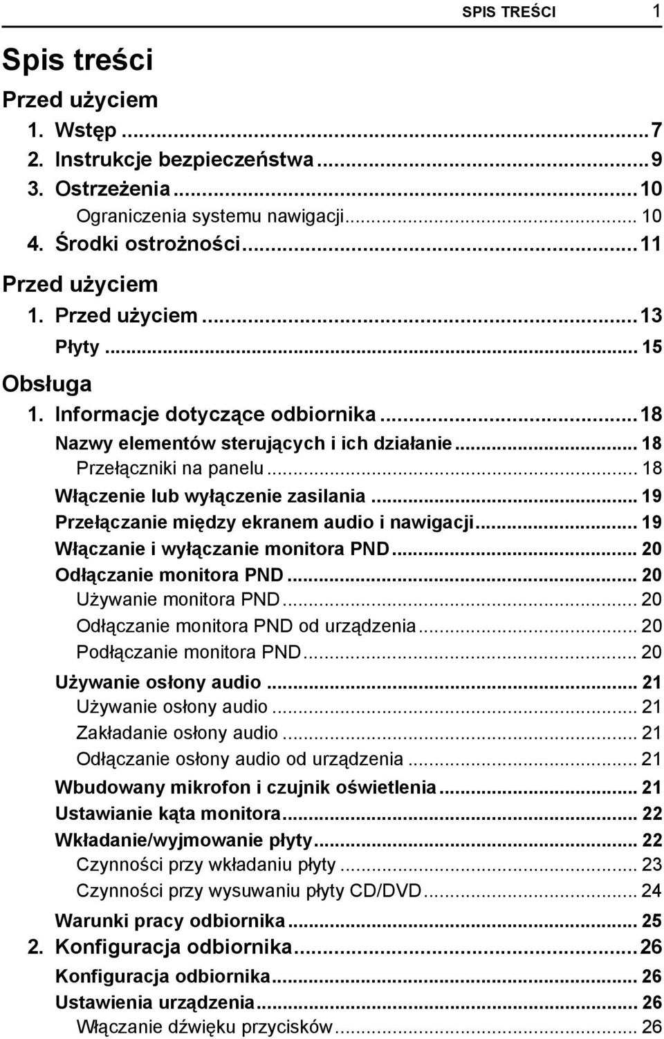 .. 9 Przełączanie między ekranem audio i nawigacji... 9 Włączanie i wyłączanie monitora PND... 0 Odłączanie monitora PND... 0 Używanie monitora PND... 0 Odłączanie monitora PND od urządzenia.