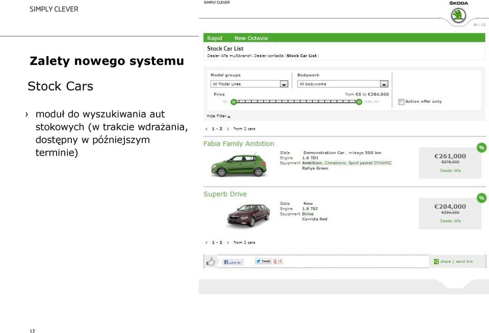 stokowych (w trakcie wdrażania,