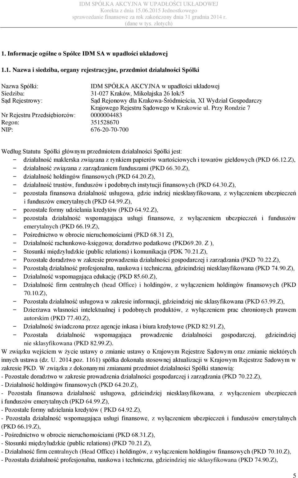 Gospodarczy Krajowego Rejestru Sądowego w Krakowie ul.