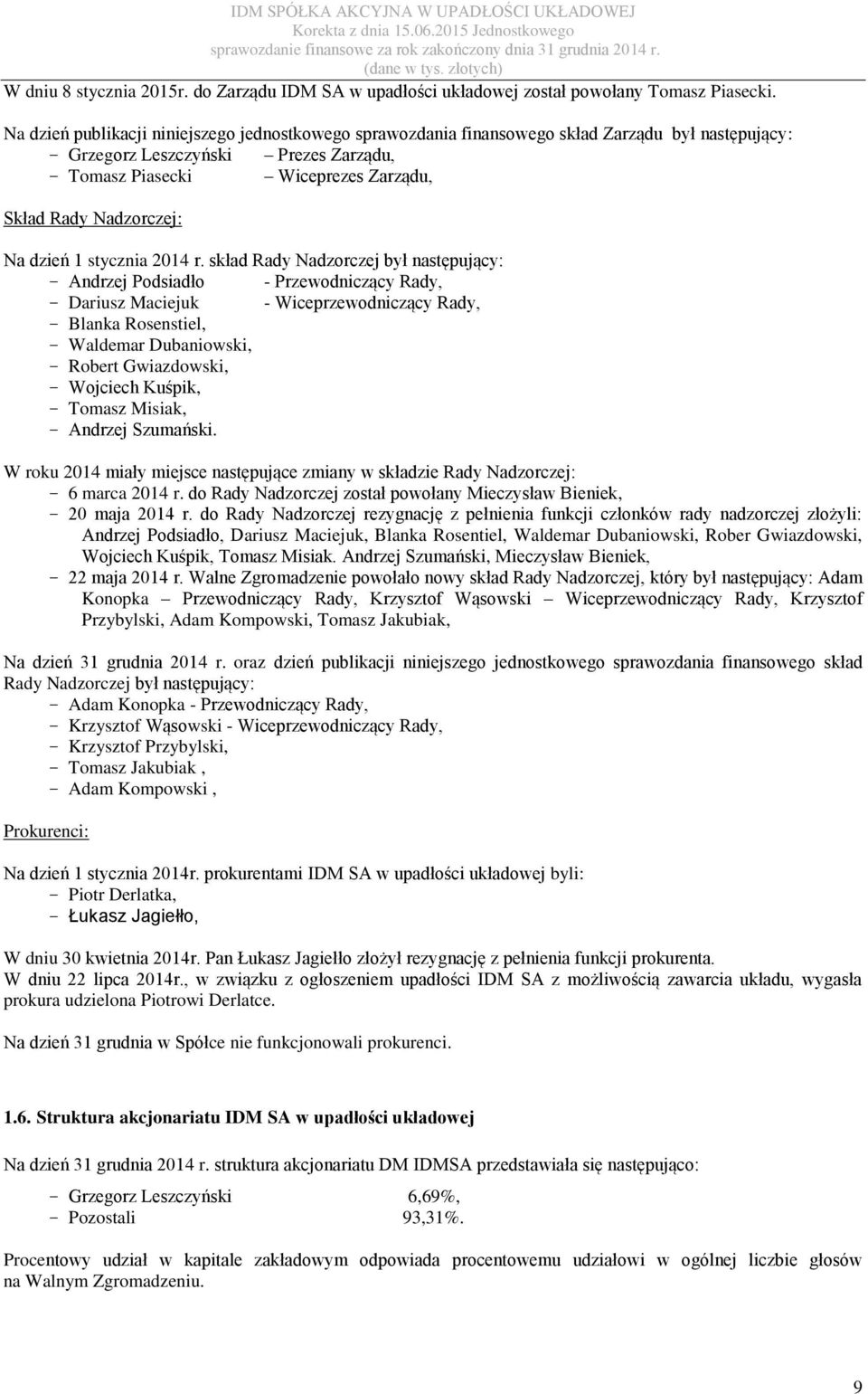 Nadzorczej: Na dzień 1 stycznia 2014 r.