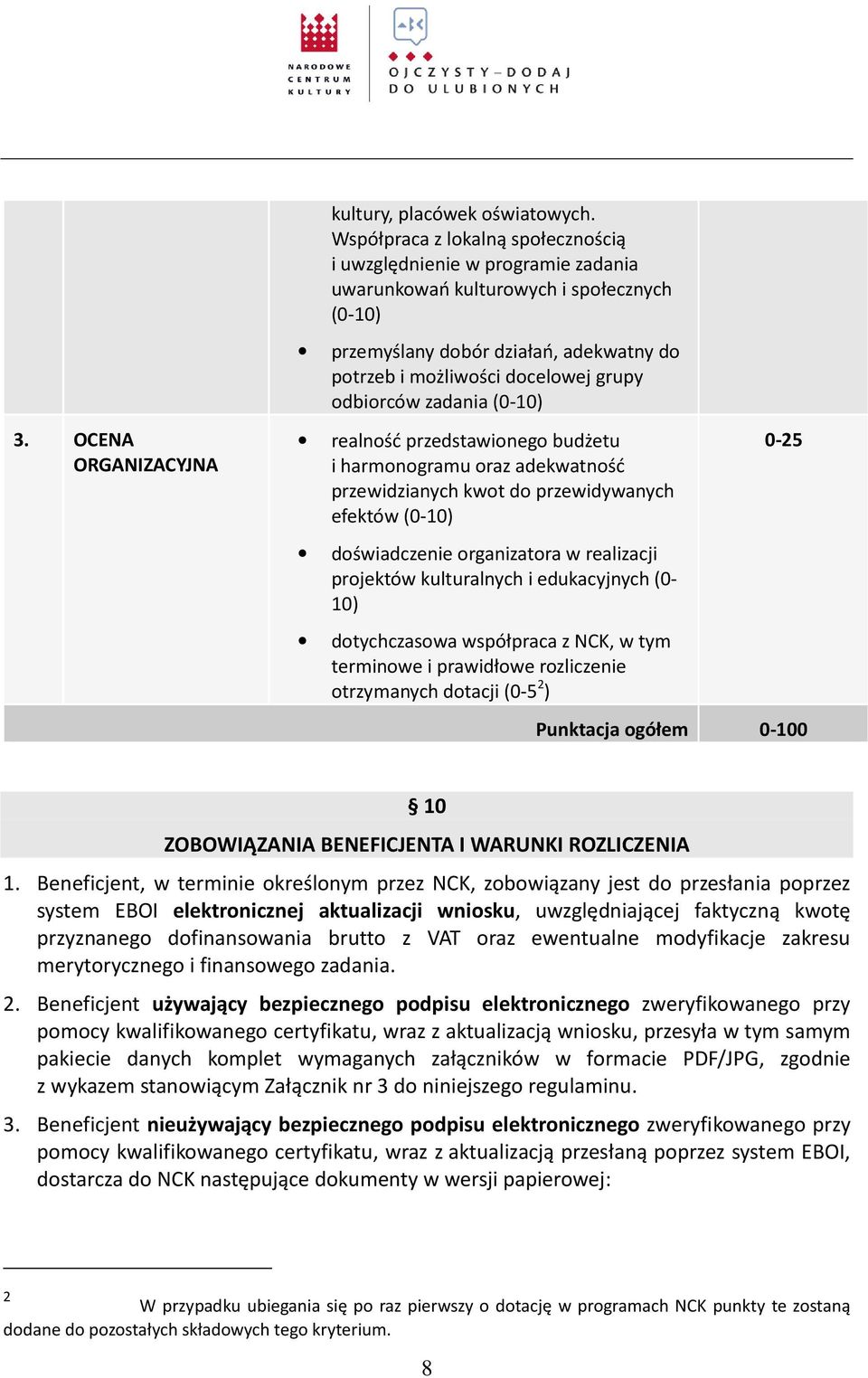 odbiorców zadania (0-10) realność przedstawionego budżetu i harmonogramu oraz adekwatność przewidzianych kwot do przewidywanych efektów (0-10) doświadczenie organizatora w realizacji projektów