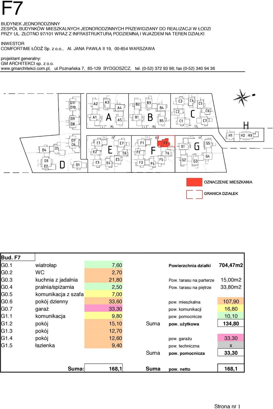7 garaż 33,30 pow. komunikacji 16,80 G1.1 komunikacja 9,80 pow. pomocnicze 10,10 G1.2 pokój 15,10 Suma pow. użytkowa 134,80 G1.