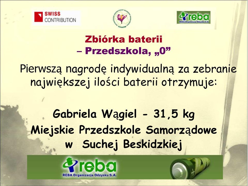 baterii otrzymuje: Gabriela Wągiel - 31,5 kg