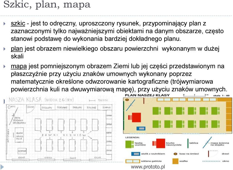 plan jest obrazem niewielkiego obszaru powierzchni wykonanym w dużej skali mapa jest pomniejszonym obrazem Ziemi lub jej części