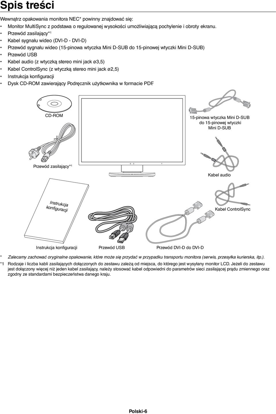 ø3,5) Kabel ControlSync (z wtyczką stereo mini jack ø2,5) Instrukcja konfiguracji Dysk CD-ROM zawierający Podręcznik użytkownika w formacie PDF.