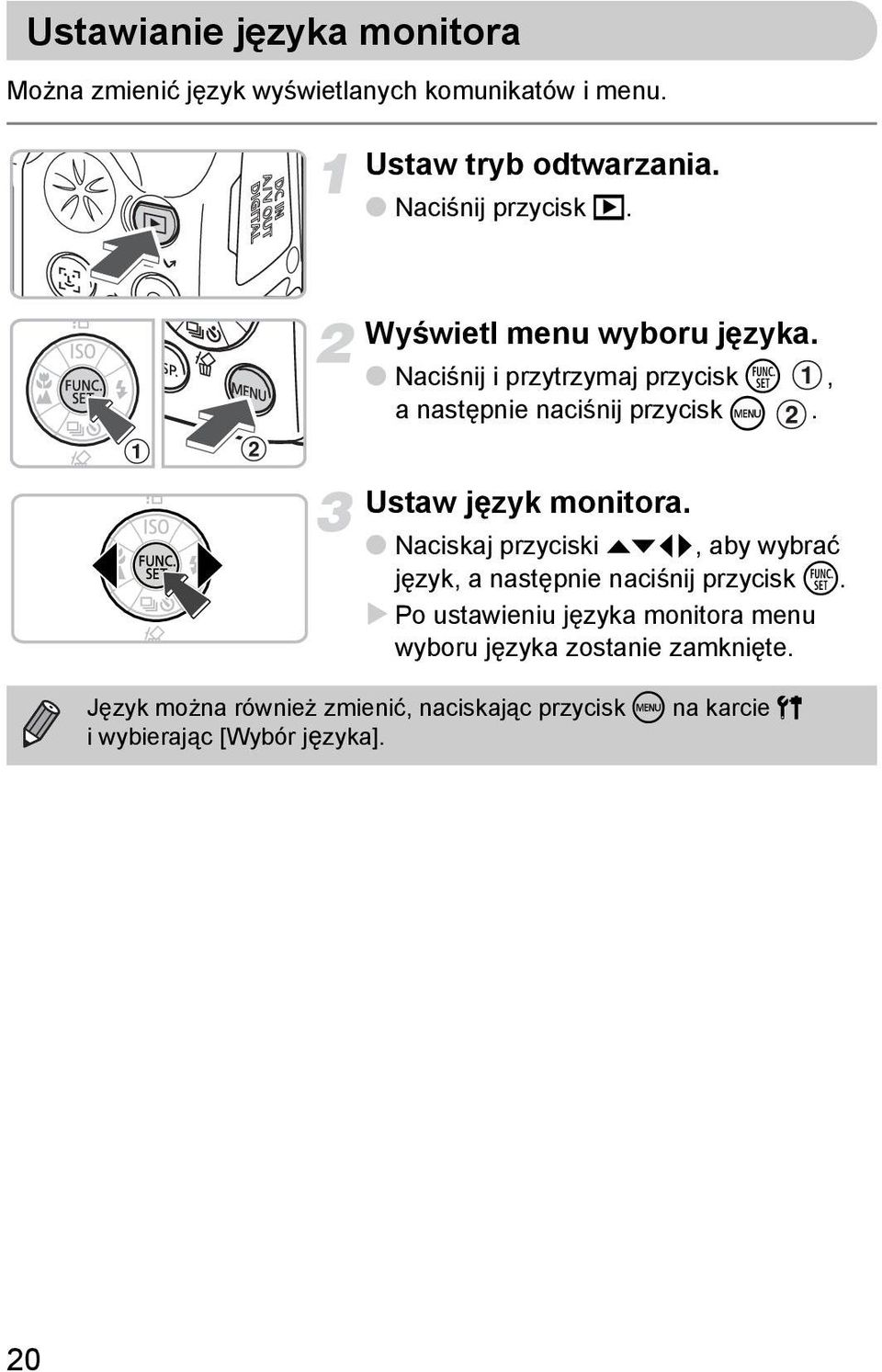 Ustaw język monitora. Naciskaj przyciski opqr, aby wybrać język, a następnie naciśnij przycisk m.