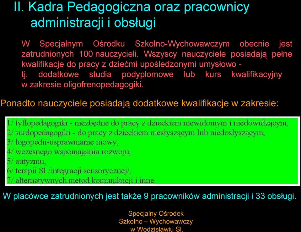 dodatkowe studia podyplomowe lub kurs kwalifikacyjny w zakresie oligofrenopedagogiki.